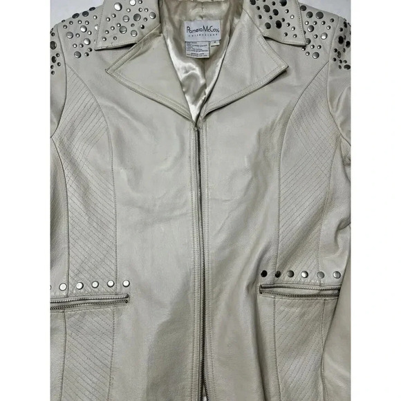 Pamela McCoy Women Medium Genuine Leather Jacket Studded See Pics - Picture 8 of 11
